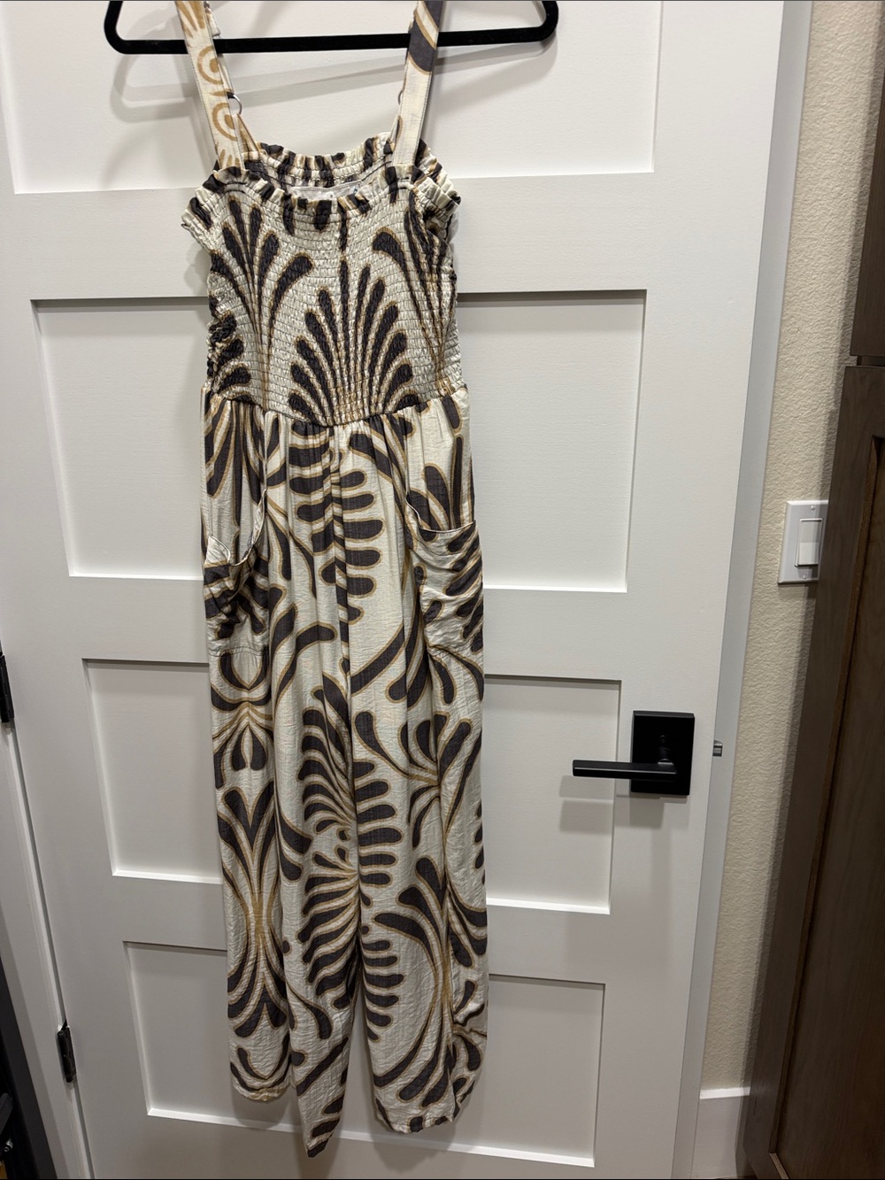 Umgee Cream Jumpsuit with Brown Botanical Print